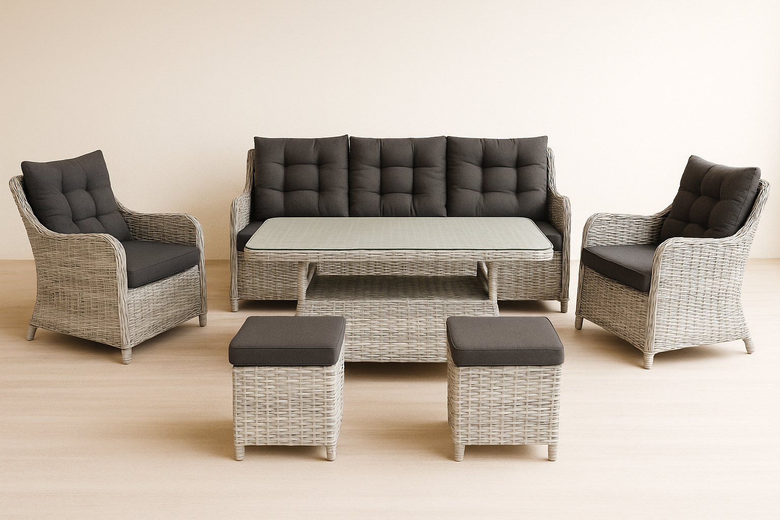 Ayvalık Rattan Oturma Grubu Gri Ayvalık Rattan Oturma Grubu Gri